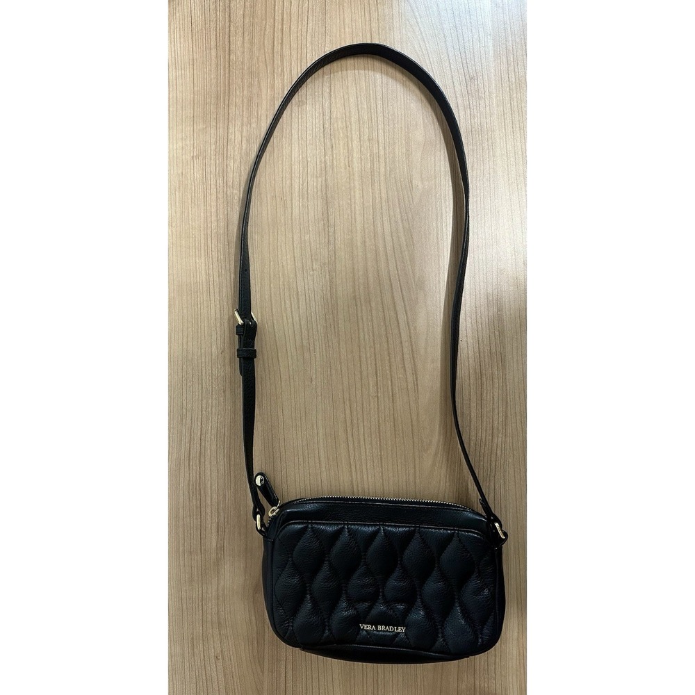 Vera Bradley Purse Clutch Crossbody Quilted Genuine Leather Black